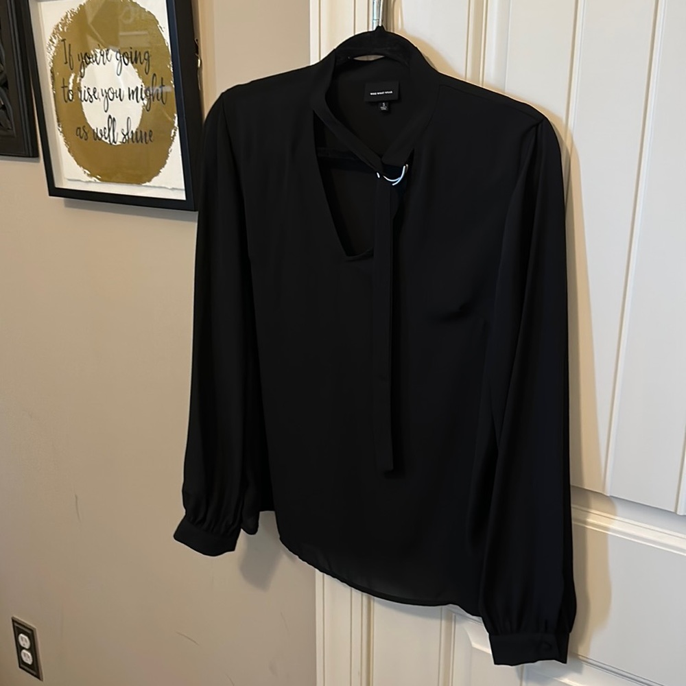 Unique D-Ring Tie Neck Blouse.